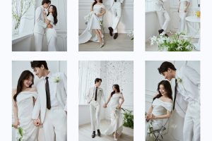 Bộ ảnh cưới phong cách Hàn Quốc với tông màu trắng tinh khôi và sang trọng.