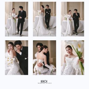 Bộ ảnh cưới studio với phong cách Hàn Quốc nhẹ nhàng, lãng mạn, ghi lại những khoảnh khắc ngọt ngào và tự nhiên nhất của cặp đôi.