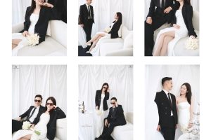 Bộ ảnh pre-wedding phong cách Hàn Quốc sang trọng với tông màu trắng và đen chủ đạo.