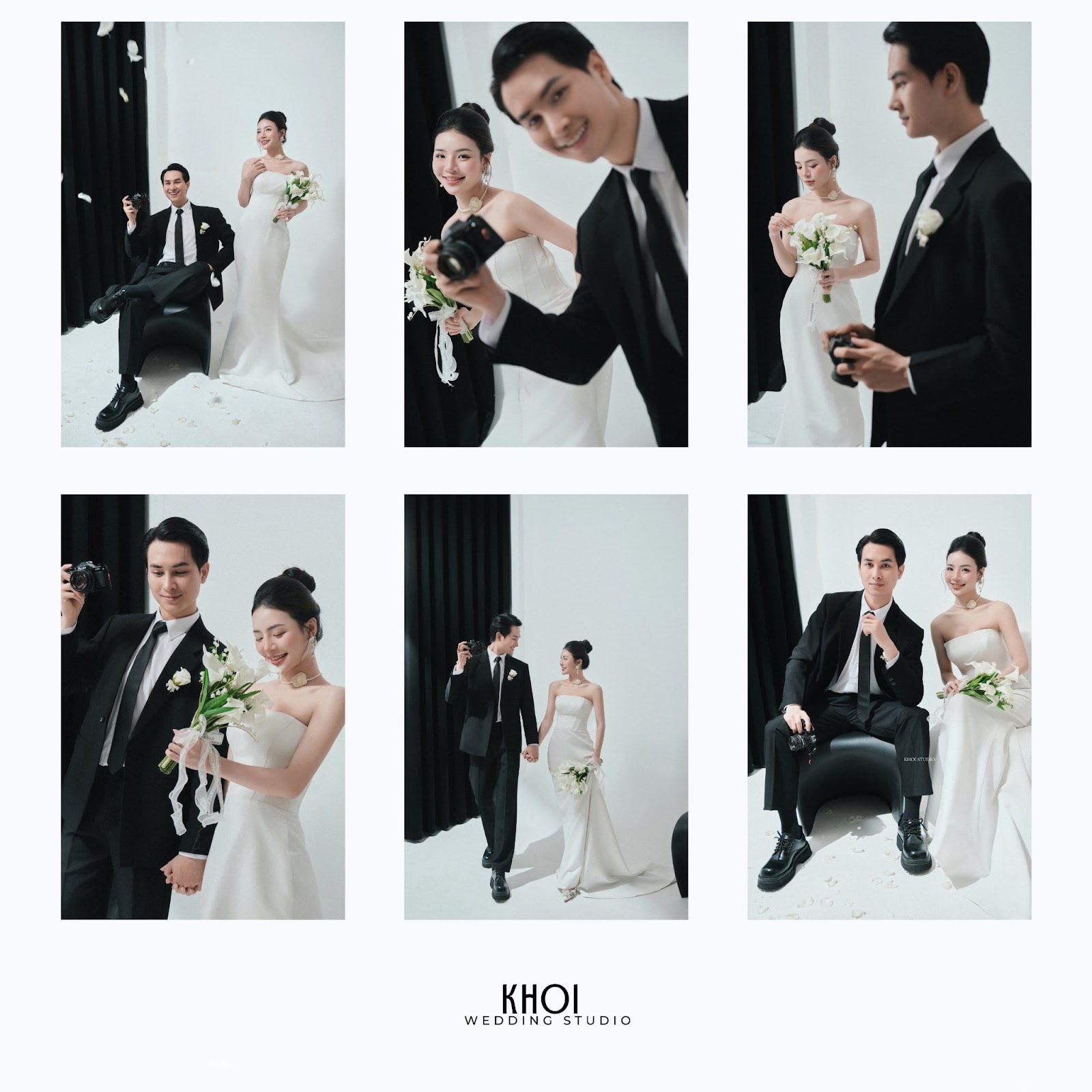 Cô dâu mặc váy cưới trễ vai lộng lẫy chụp ảnh tại phim trường Khói Studio TP Vinh