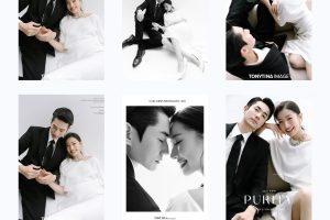 Bộ ảnh pre-wedding phong cách Hàn Quốc sang trọng với tông màu trắng và đen tinh tế.
