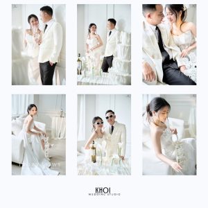 Bộ ảnh cưới pre-wedding phong cách Hàn Quốc với tông màu trắng tinh khôi và sang trọng.