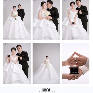 Bộ ảnh cưới lãng mạn và sang trọng của cặp đôi được thực hiện tại studio với phong cách Hàn Quốc.